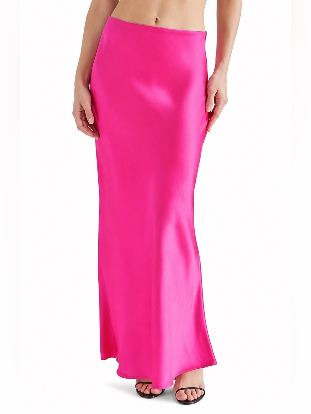 Steve Madden Satin Trumpet Maxi Skirt In Hot Pink Magenta Size Medium